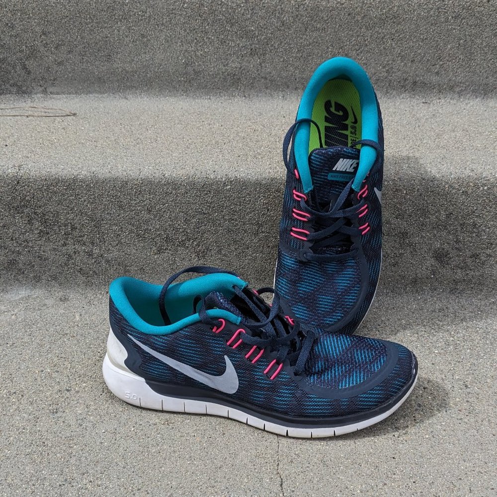 Nike Free 5.0 Navy Blue Teal Running Shoes Women's 9
